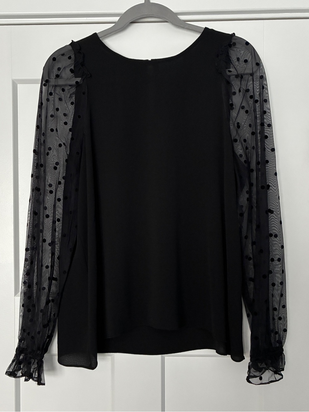 CeCe Black Polka Dot Mesh Sleeve Blouse